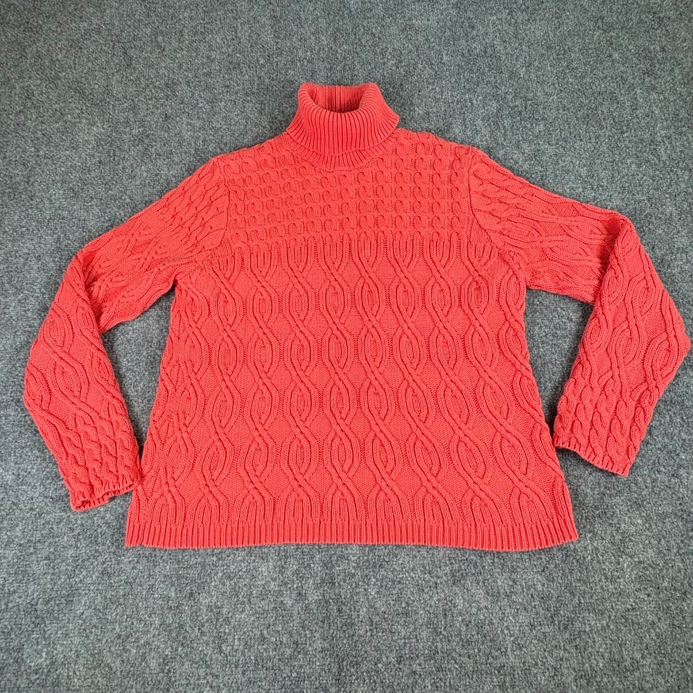 Vintage Y2K Wainscott Sweater Womens L Coral Fisherman Cable‎ Knit Chunky Boho